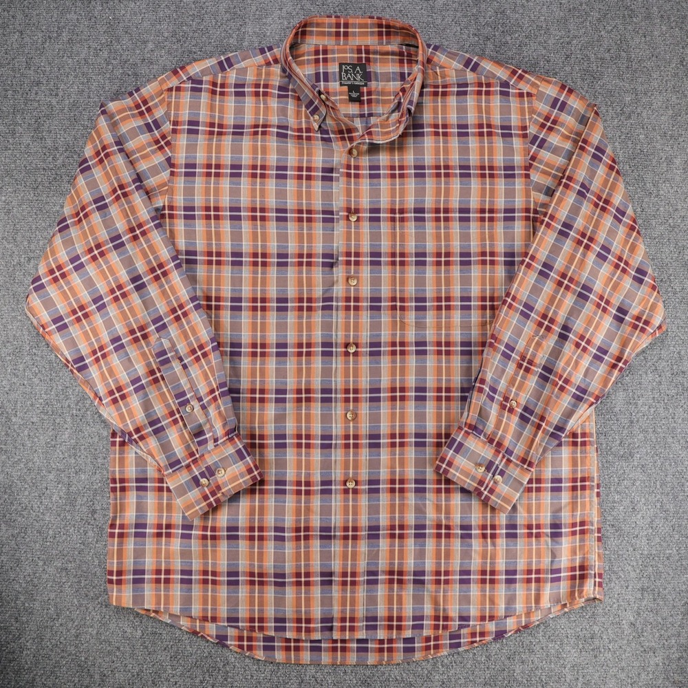 Jos. A. Bank Traveler's Collection Mens Plaid Cotton Button Down‎ Orange L